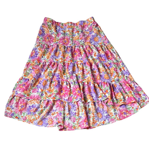 Simply Fun Multicolor Floral Tiered Hi Lo Skirt Elastic Waist Boho NWT SIZE 2XL